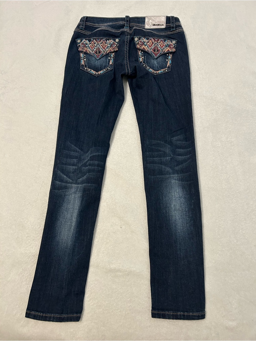 Y2K Mcbling - Grace in LA Bedazzled Dark Wash Skinny Jeans Lowrise